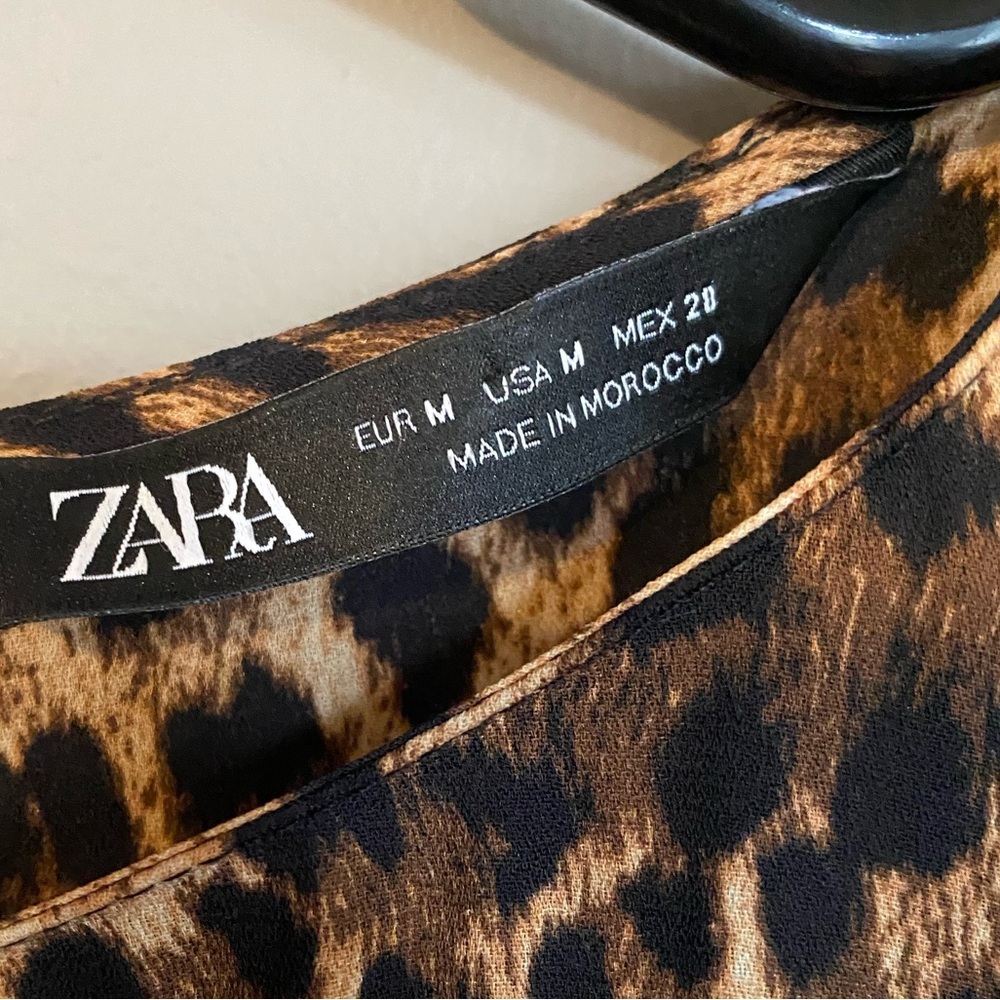 Zara Leopard Print Blouse Animal High Low Size M - Picture 9 of 9